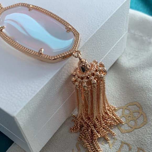 Kendra Scott Rayne Rose Gold Long Pendant Necklace Dichroic Glass - Picture 12 of 15